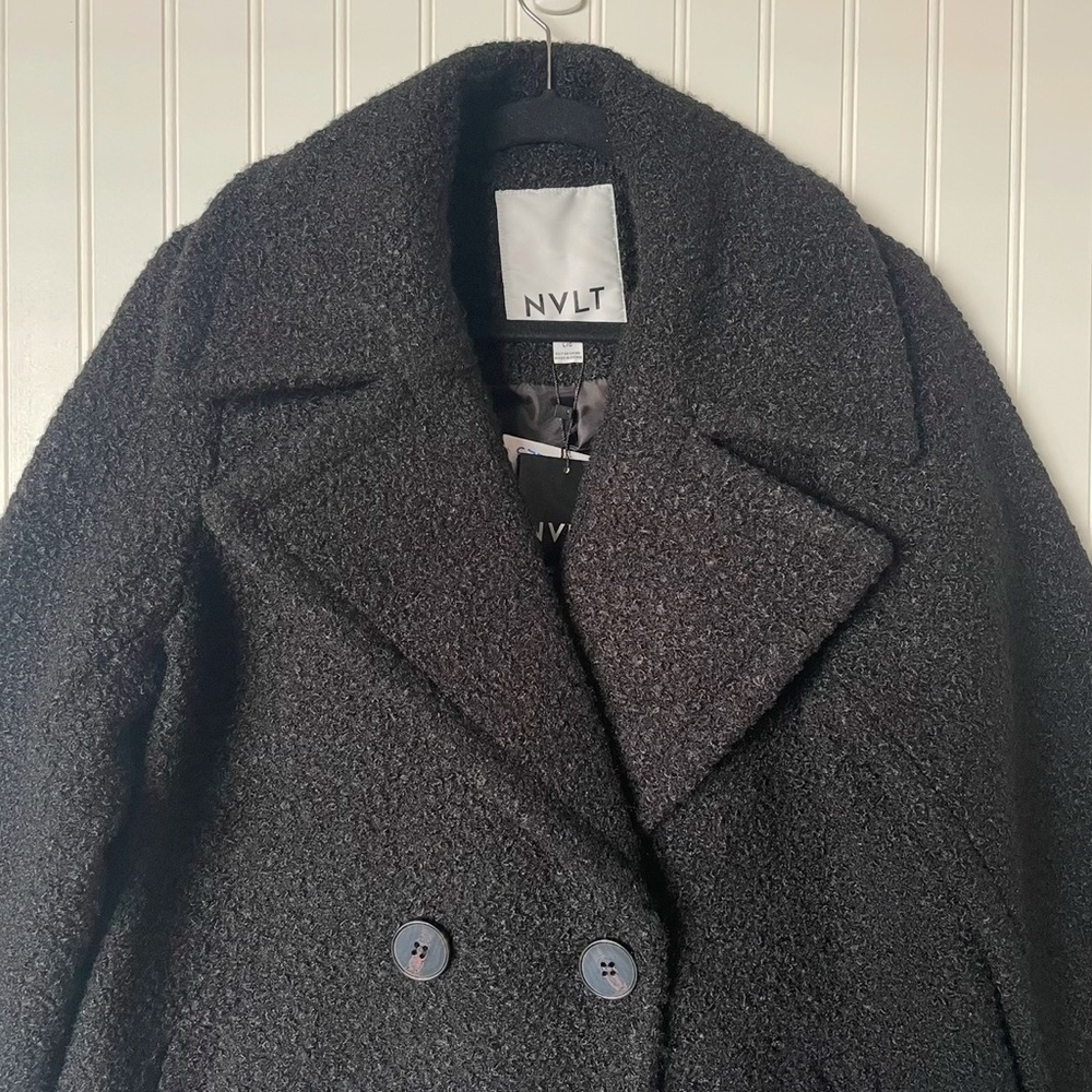 NEW NVLT Flat Boucle Double Breasted Over Coat Jacket Womens L Black Winter - Picture 5 of 16